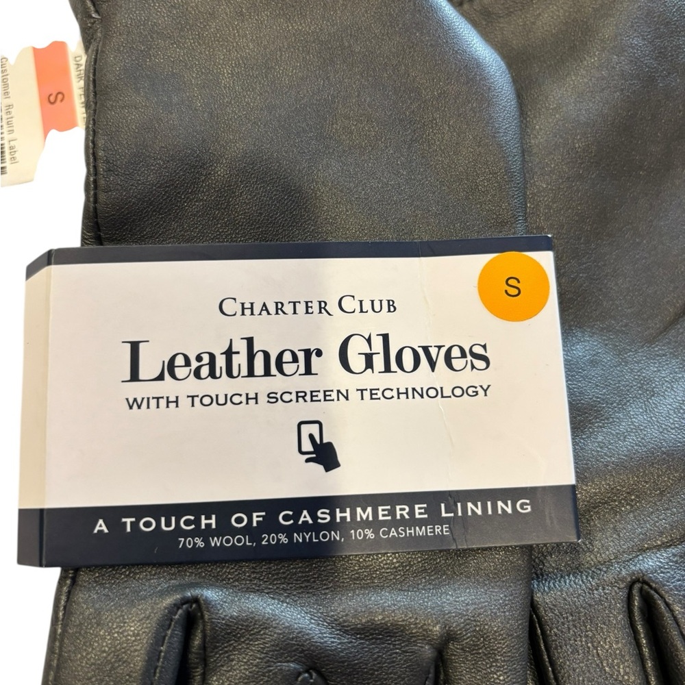Charter Club Men’s Dark Pewter Leather Touchscreen Gloves Size S - Picture 2 of 5